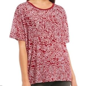 We The Free People Red Berry Velvet Burnout Teddy Oversized Top Size S Popover